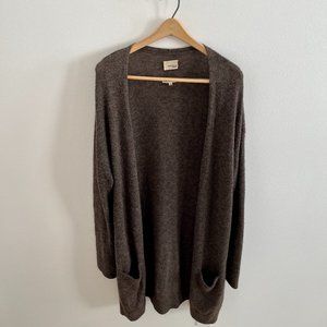 Aritzia | Women's Long Line Open Front Brown Alpaca & Wool Sweater | Size L